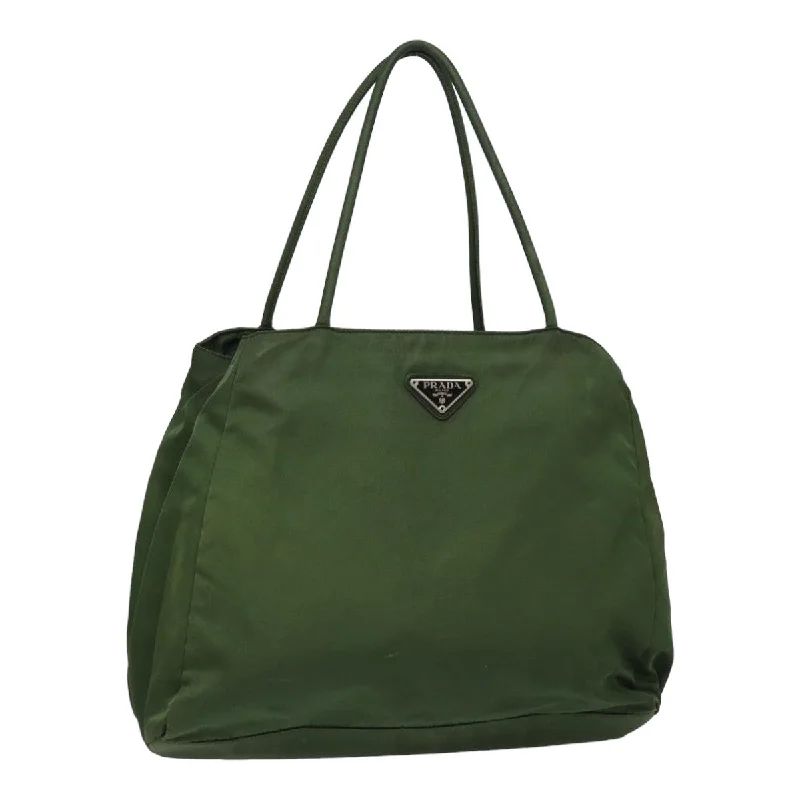 Prada bags with a front - flap pocket for quick access to essentialsPRADA Hand Bag Nylon Khaki Auth fm3617