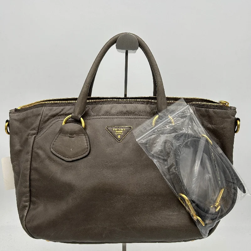 Prada Cleo bags with a detachable coin purse for added functionalityPrada Gray Leather 2Way Shoulder Tote Bag