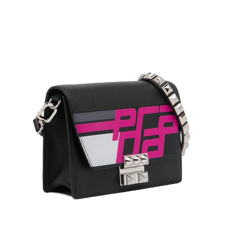 Prada bags with a front - flap pocket for quick access to essentialsPrada Studded Saffiano Racing Logo Elektra Crossbody Bag (SHG-tjra15)