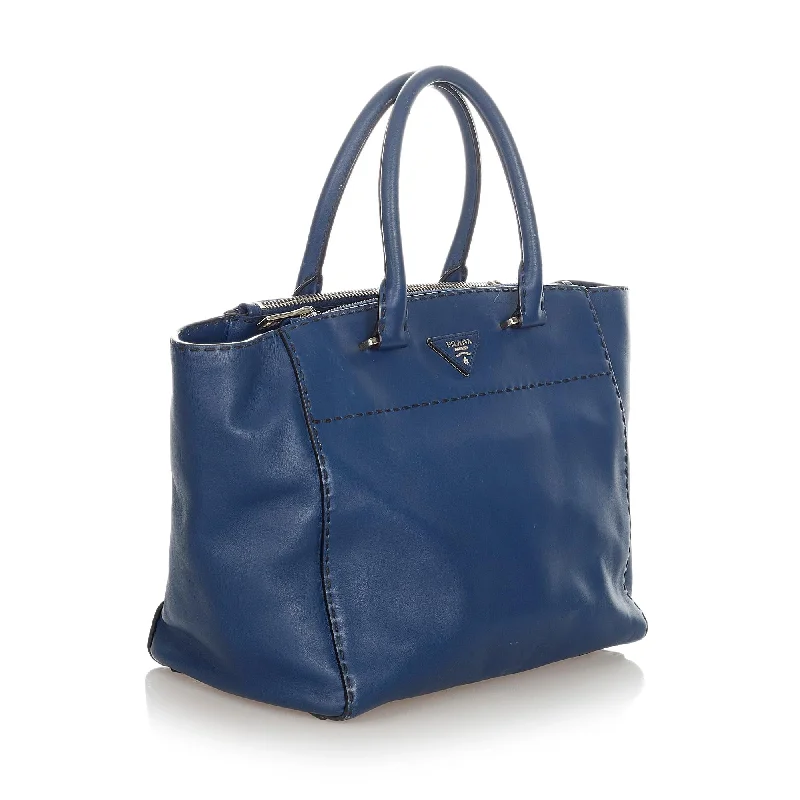 Prada bags with a zip - top closure and multiple interior pockets for organizationPrada Caflskin Stitched Tote Bag 23376