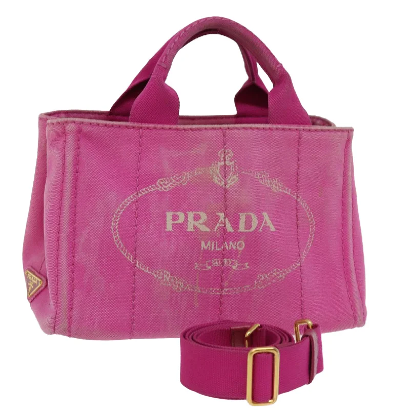 Prada handbags with a perforated leather detail for a unique and breathable designPRADA Canapa PM Hand Bag Canvas 2way Pink Auth 76984