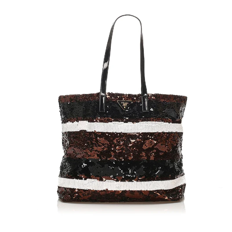 Prada Galleria bags with a structured silhouette for a professional lookPrada Sequined Tote Bag (SHG-13502)