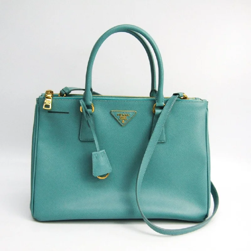 Prada Cahier bags with a monogram - embossed leather surfacePrada Teal Saffiano Double Zip Galleria Tote Bag (SHA-11337)