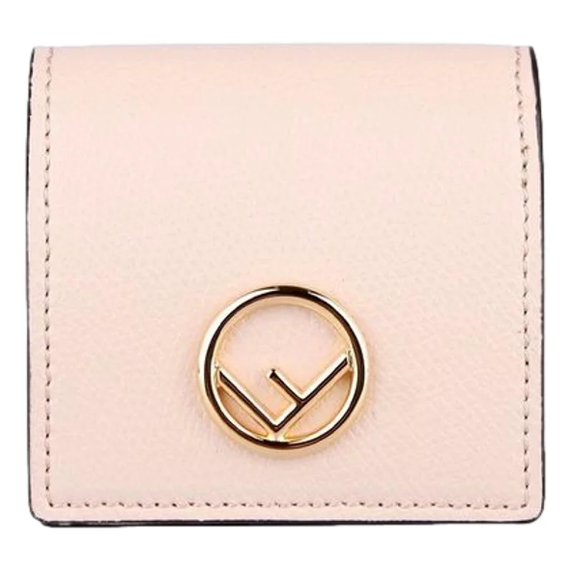 Fendi bags with a front - flap pocket and a turnlock for a classic and elegant aestheticFendi Calf Leather F Logo Poudre Pink Leather Coin Case