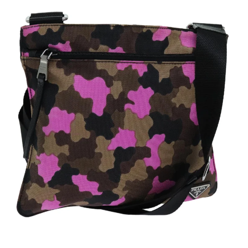 Ladies Prada shoulder bags with a tassel - adorned zipper for added charmPRADA Camouflage Shoulder Bag Nylon Pink VA0886 Auth yk11624