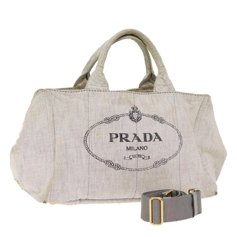 Prada crossbody bags with a printed floral pattern for a feminine touchPRADA Canapa MM Hand Bag Canvas 2way Gray Auth 77360