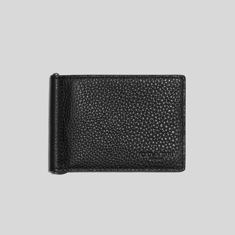 Ladies Coach shoulder bags with a magnetic - closure flap for easy accessCOACH Slim Money Clip Billfold Wallet Black CH090