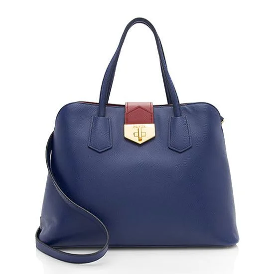 Prada bags with a front - zip pocket for small items like cards and keysPrada Saffiano Leather Cuir Double Handle Small Tote