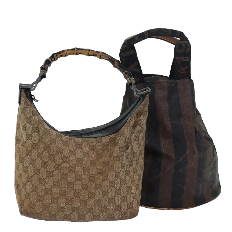 Ladies Fendi Peekaboo bags with a detachable shoulder strap for different carrying optionsFENDI Gucci Bamboo GG Canvas Pecan Canvas Hand Bag 2Set Beige Black  ti1766