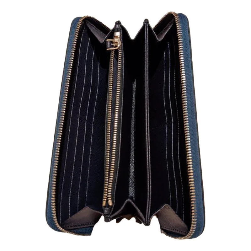 Prada bags with a front - flap pocket for quick access to essentialsPrada Saffiano Active Coblato Blue Leather Baltico Stripe Zip Around Wallet 2ML317