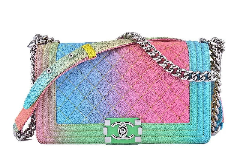 Chanel bags with adjustable chain strapsNWT 17C Chanel Boy Cuba Multicolor Rainbow Classic Flap, Medium Caviar Bag