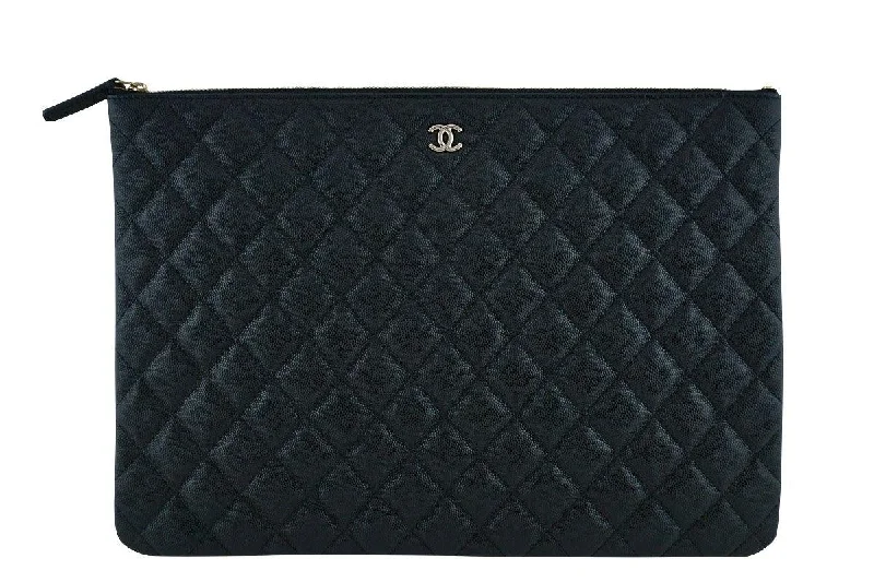 Chanel Luxury Handbag for High - End Events17S Chanel Black Caviar Classic Quilted O Case Clutch Purse Bag Large GHW