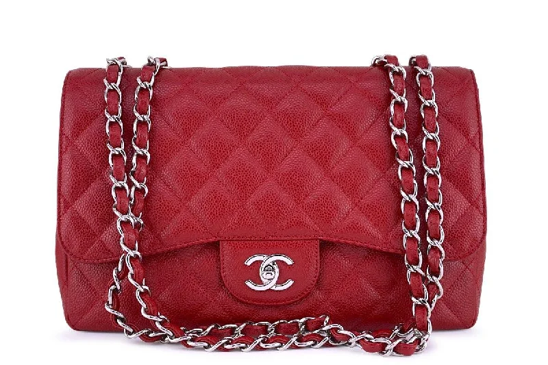 Chanel bags with exclusive seasonal designs and materialsChanel 10C Red Caviar Jumbo 2.55 Classic Flap Bag SHW