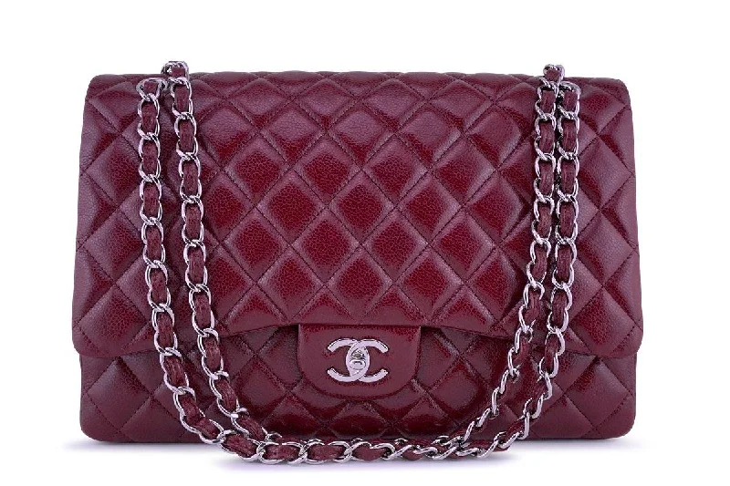 Chanel bags for the minimalist fashionChanel Berry Red Caviar Maxi Quilted Classic 2.55 Jumbo XL Flap Bag