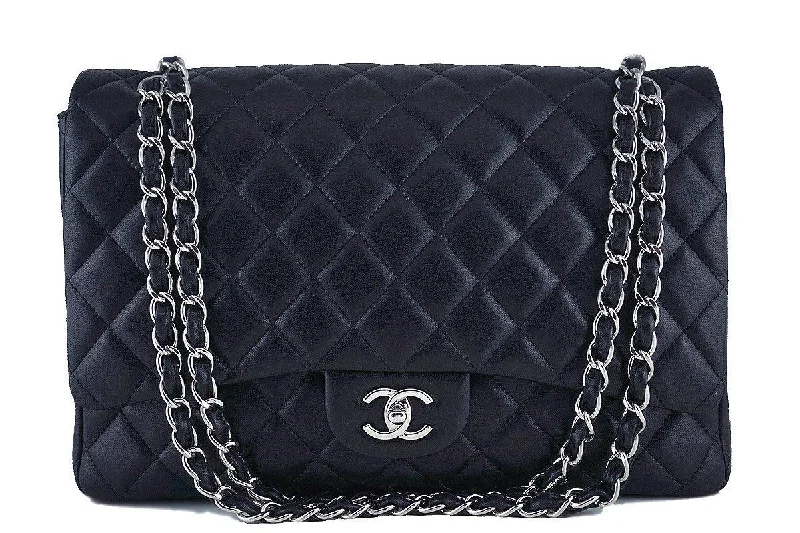 Chanel Handbag with Adjustable Strap for ComfortChanel Black 13in. Maxi Quilted Classic 2.55 Jumbo XL Flap Bag SHW