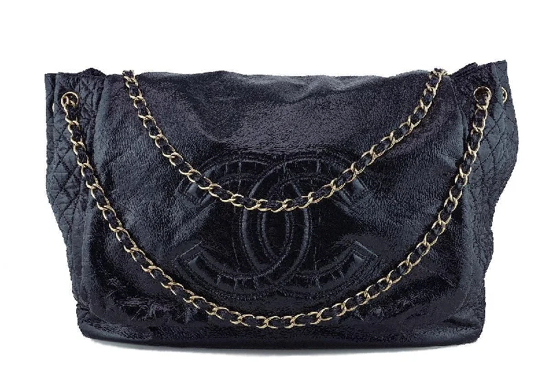 Chanel bags with gold, silver, and pearl accentsChanel Black 18in. XXL Patent Rock & Chain Flap Bag