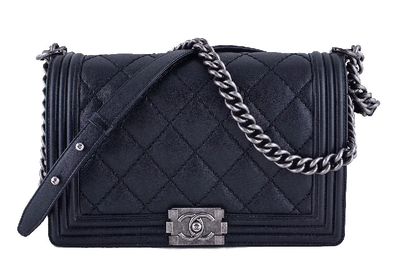 Chanel bags with classic and elegant designsChanel Black Calf Le Boy Classic Flap, 11in. Medium Bag