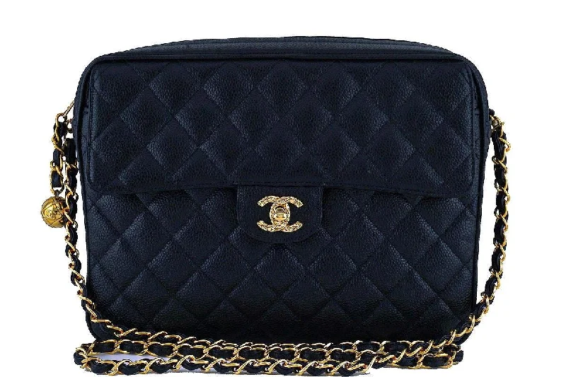 Chanel Designer Handbag with Unique DesignChanel Black Caviar Classic Quilted Flap Camera Purse Bag