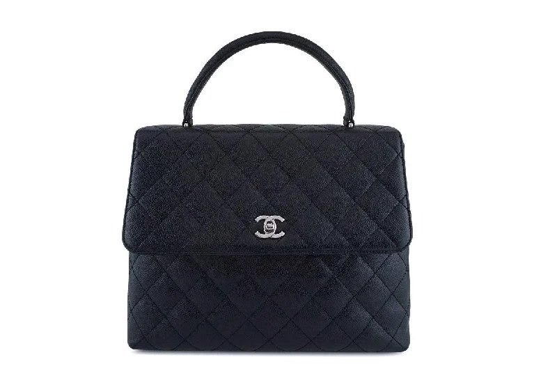 Chanel bags with gold, silver, and pearl accentsChanel Black Caviar Classic Quilted Kelly Flap Bag SHW