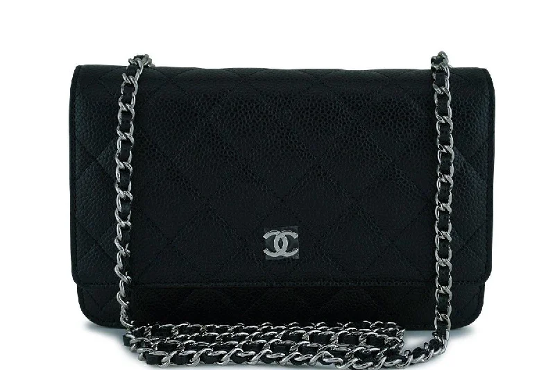 Chanel bags with exclusive seasonal designs and materialsChanel Black Caviar Classic Quilted WOC Wallet on Chain Flap Bag SHW