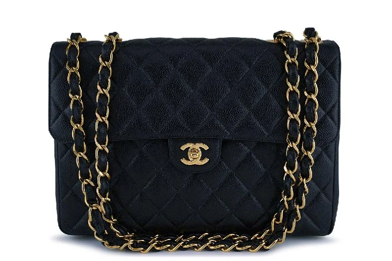 Chanel bags with modern touchesChanel Black Caviar Jumbo Quilted Classic 2.55 Flap Bag 24k gold plated