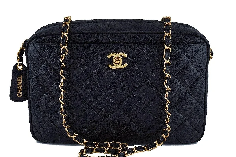 Chanel Black Handbag for Business MeetingsChanel Black Caviar Quilted Classic Camera Case Clasp Pocket Bag