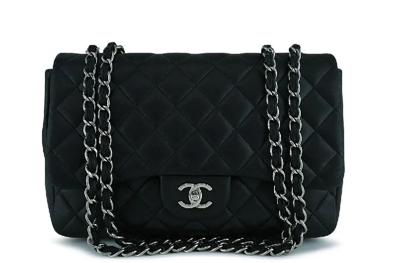 Chanel bags available at online luxury retaileChanel Black Lambskin Jumbo 2.55 Classic Flap Bag SHW