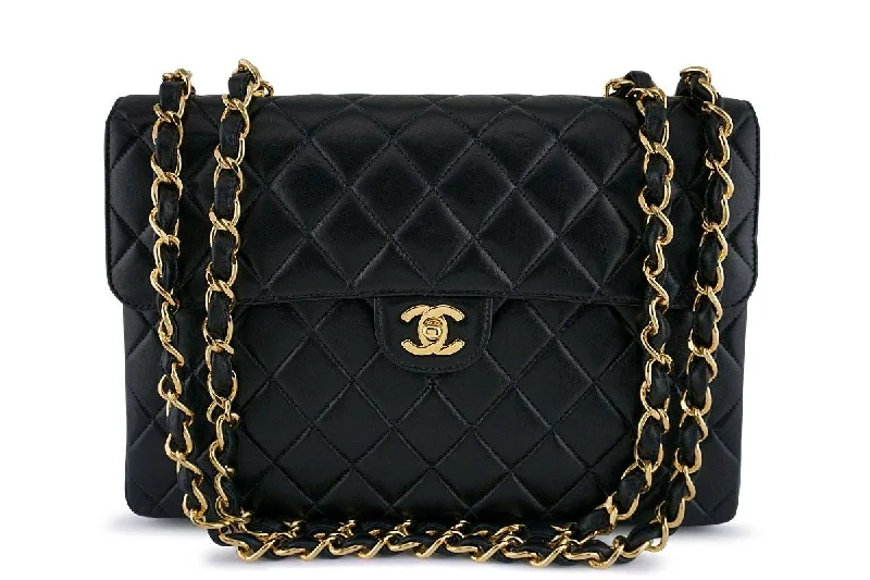 Chanel bags with modern touchesChanel Black Lambskin Jumbo Quilted Classic 2.55 Flap Bag 24k Gold Plated