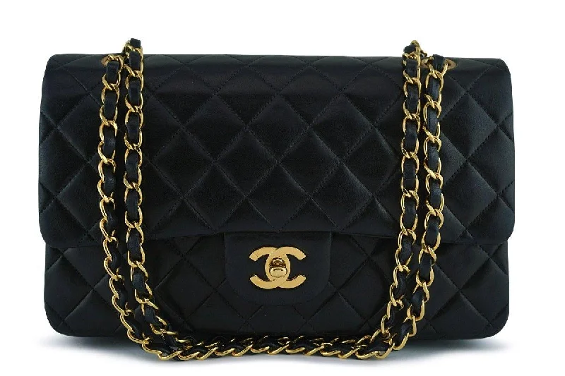 Chanel bags available in bold colors and patternsChanel Black Lambskin Medium Classic 2.55 Double Flap Bag 24K Gold Plated