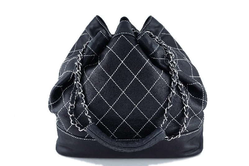 Chanel bags available in bold colors and patternsChanel Black Large Contrast Stitch Quilted Drawstring Bag