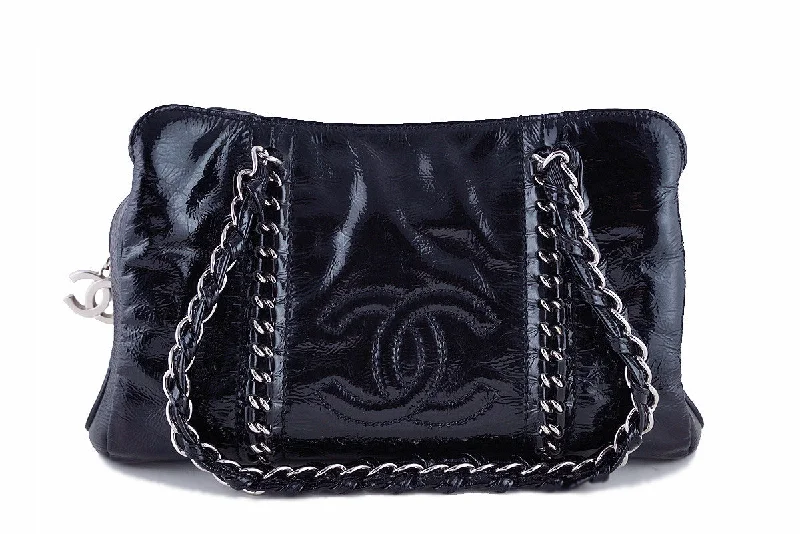 Chanel bags with adjustable chain strapsChanel Black Patent Luxury Ligne Shopper Tote Bag