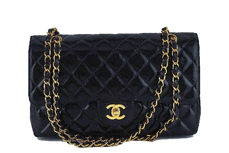 Chanel bags with leather and tweed combinationsChanel Black Patent Quilted Classic Medium 2.55 Double Flap Bag