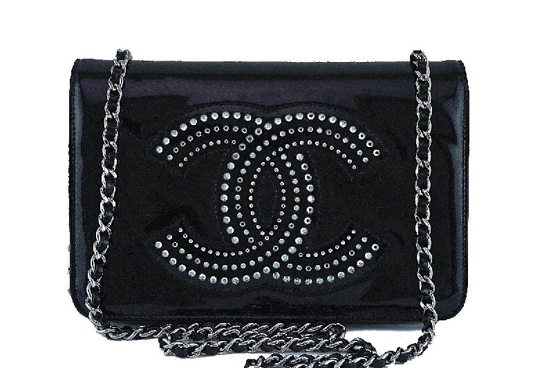 Chanel bags as wedding day accessoriesChanel Black Patent Strass Crystals WOC Flap Wallet on Chain Purse Bag