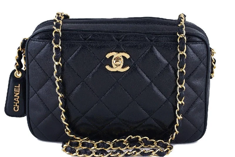 Chanel bags with intricate metal hardwareChanel Black Quilted Classic Camera Case CC Clasp Pocket  Bag