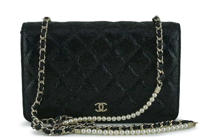 Chanel leather bags for everydNew Chanel Black Rare Fantasy Pearls Wallet on Chain WOC Flap Bag