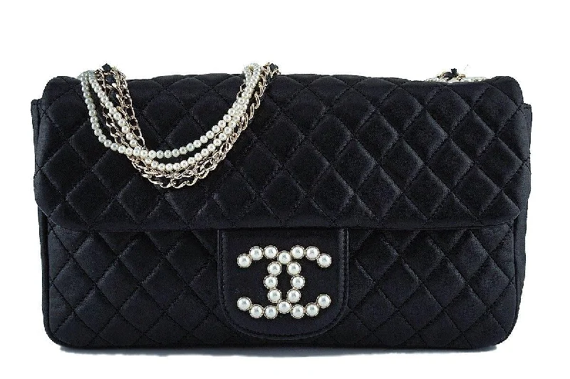 Chanel bags with chain and leather strap combinationsChanel Black Rare Westminster Pearl Classic Quilted Flap Bag