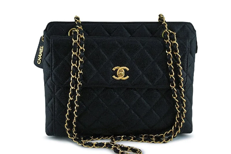 Chanel bags perfect for everyday elegChanel Black Vintage Caviar Classic Flap Shopper Tote Bag