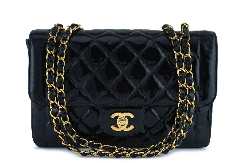 Chanel bags with exclusive seasonal releasesChanel Black Vintage Patent Classic Medium Quilted Flap Bag GHW