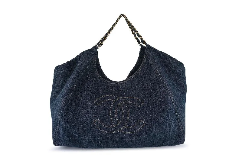 Chanel Small Crossbody Bag for TravelChanel Blue Dark Denim XXL Giant Coco Cabas Tote Bag