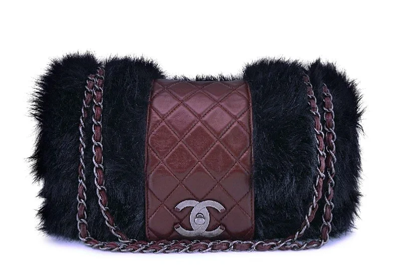 Chanel bags with iconic gold chainsChanel Burgundy Maxi XL Jumbo Quilted Classic Fantasy Fur Flap Bag