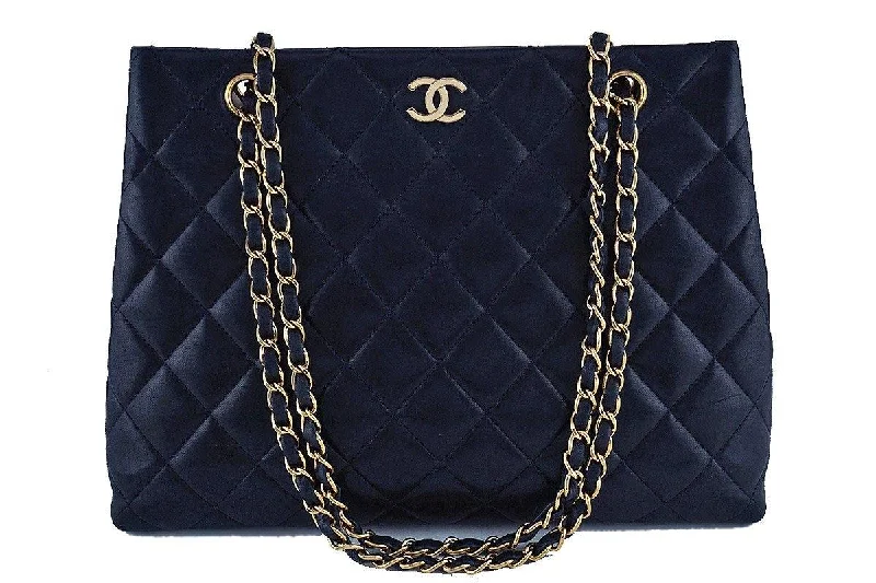 Chanel bags with the perfect balance of luxury and functionalityChanel Dark Navy Blue Classic Quilted Shopper Tote Bag GHW