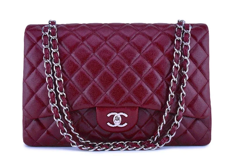 Chanel Classic Flap Bag for Evening PartyChanel Dark Red 13in. Caviar Maxi Quilted Classic 2.55 Jumbo XL Flap Bag