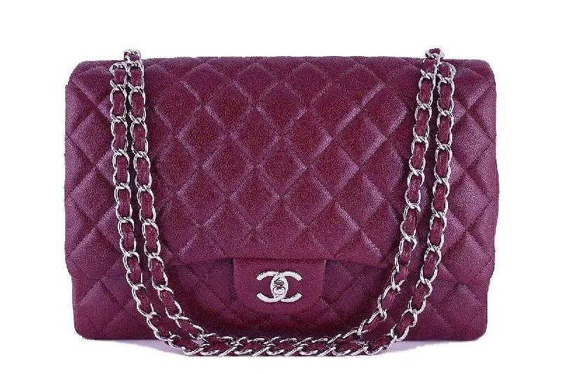 Chanel bags with iconic stitching detailsChanel Dark Red 13in. Caviar Maxi Quilted Classic 2.55 Jumbo XL Flap Bag