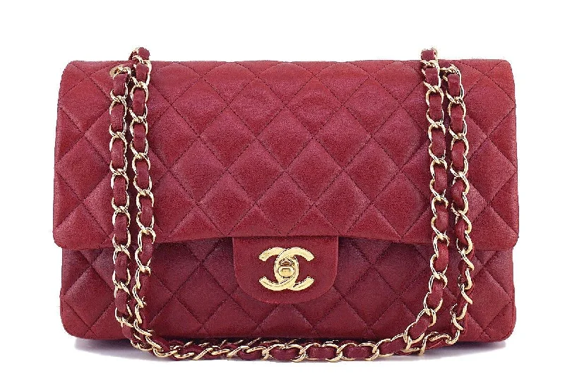 Chanel bags with iconic stitching detailsChanel Dark Red Lambskin Medium-Large Classic 2.55 Double Flap Bag