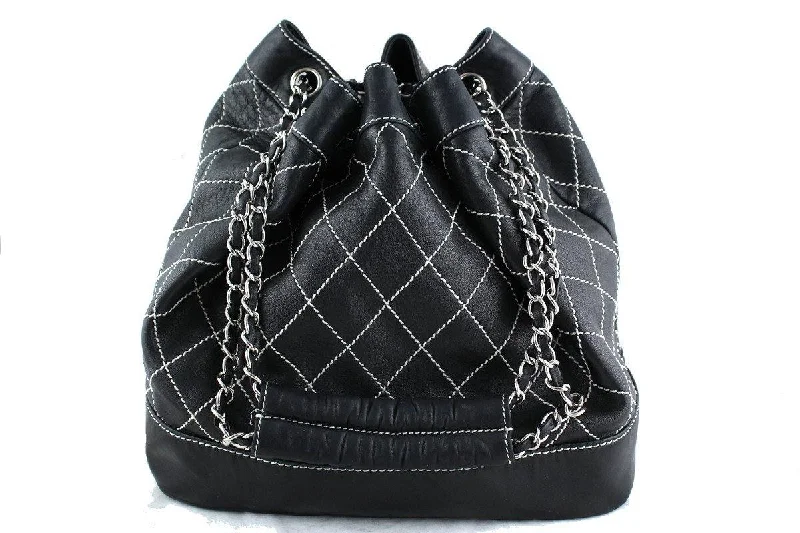 Chanel Small Crossbody Bag for TravelChanel Drawstring Tote Bag Black Contrast Stitch Lambskin