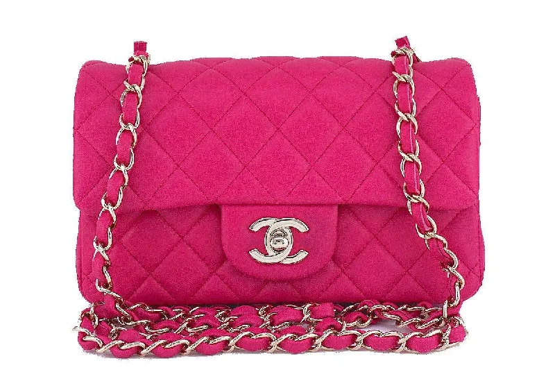 Chanel bags with leather and tweed combinationsChanel Fuchsia Pink Classic Quilted Rectangular Mini 2.55 Flap Bag, GHW