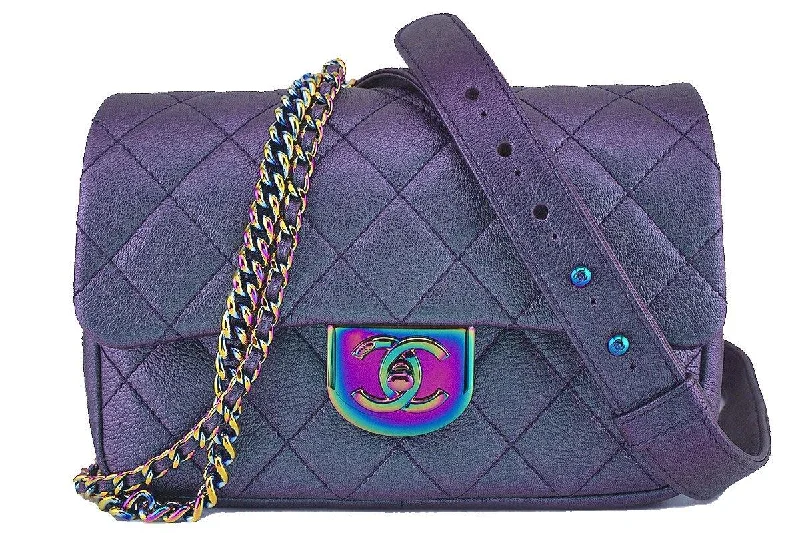 Chanel Designer Handbag with Unique DesignChanel Iridescent Rainbow "Mermaid" Purple Double Carry Classic Flap Bag