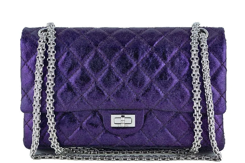 Chanel bags with chain and leather strap combinationsChanel Metallic Purple Violet 226 Classic Reissue 2.55 Flap Bag