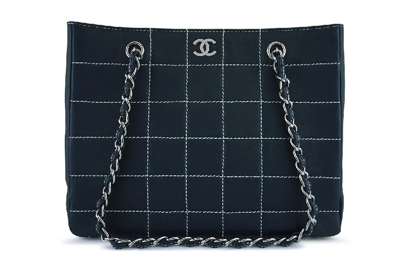 Chanel Designer Handbag with Unique DesignChanel Navy Blue-Black Contrast Stitch Quilted Shopper Tote Bag