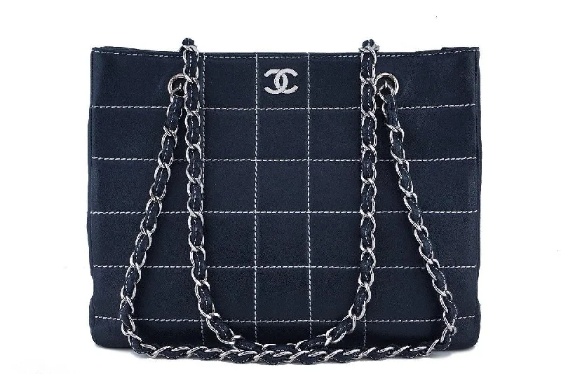 Chanel Luxury Handbag for High - End EventsChanel Navy Blue-Black Contrast Stitch Quilted Shopper Tote Bag